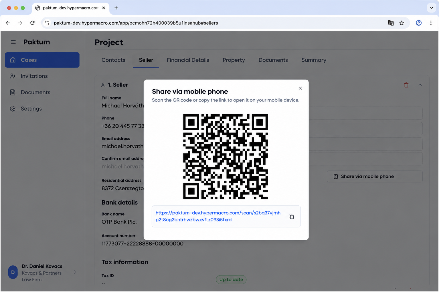 QR-based mobile share for client data collection